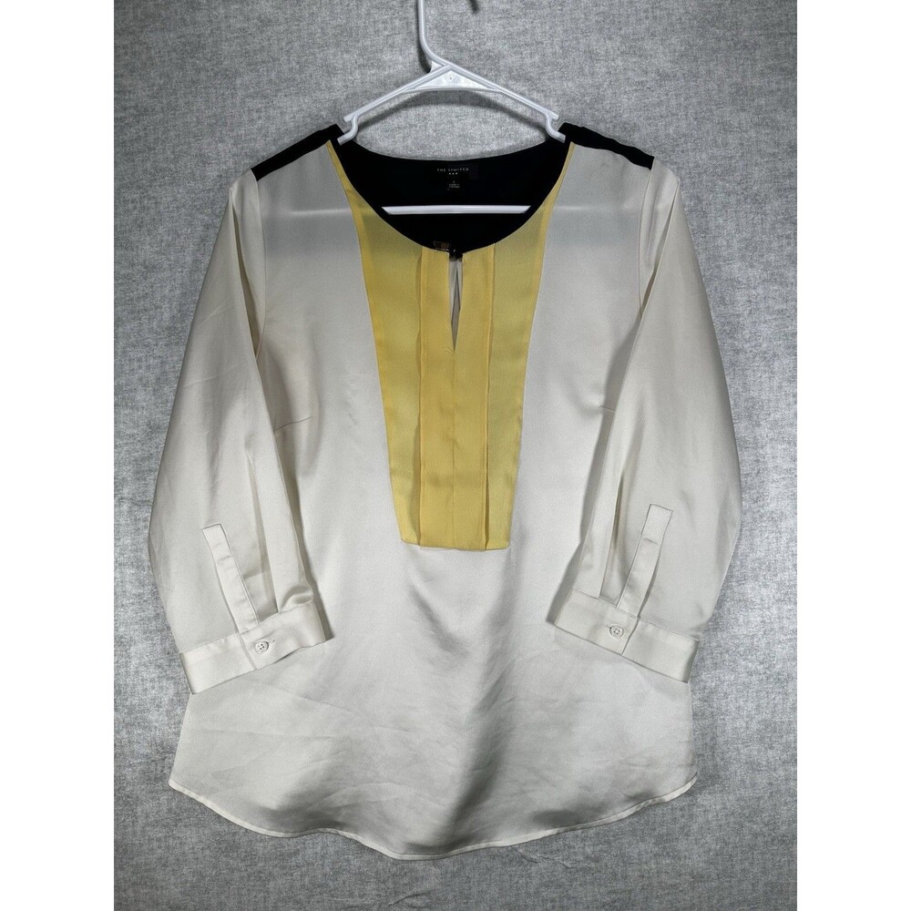 The Limited Blouse Size Small Long Sleeve Colorblock Blue Yellow White Polyester